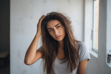 Natural Light Portrait of a Pensive Young Woman with a Thoughtful Expression