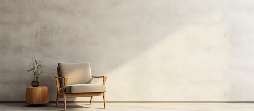 A solitary chair against concrete walls