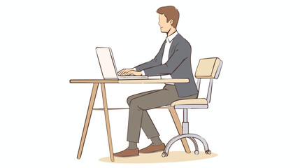 Business man using laptop computer sitting at a desk.