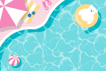 Fototapeta premium summer vector background with a polar bear floating in the swimming pool for banners, cards, flyers, social media wallpapers, etc.