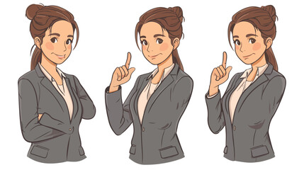 Business woman with ok sign gesture tumb up. Hand dra