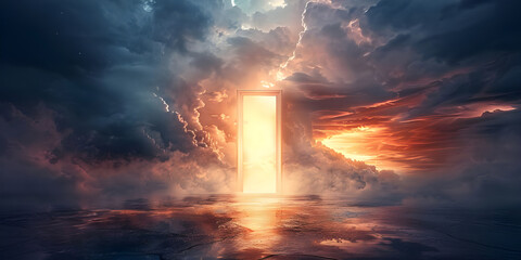 Opening up the door to heaven background - Ai Generated
