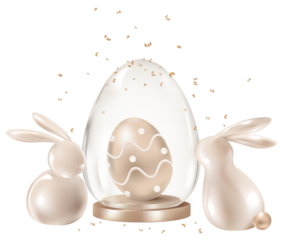 Png luxury easter egg 3D in glass rose gold with bunnies design element