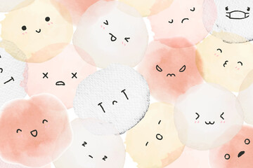 Png emoticons background with diverse feeling in cute doodle style