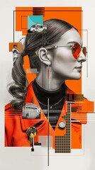 Monochrome Woman Portrait with Abstract Orange Accents