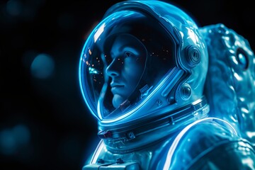 Astronaut in Space with Cosmic Nebula Backdrop - obrazy, fototapety, plakaty