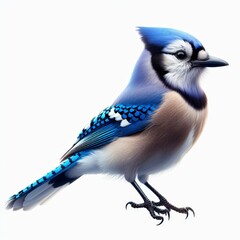 Image of isolated blue jay against pure white background, ideal for presentations
