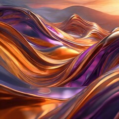 abstract background with waves.abstract iridescent wavy orange and purple metallic liquid background, reminiscent of a vibrant sunset reflected on molten metal. The fluid waves intertwine and swirl, c