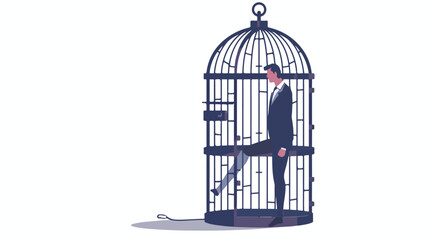 Man locked in cage. businessman needs psychological