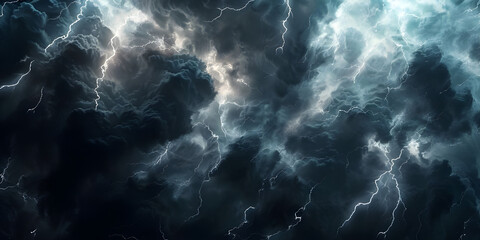 Dramatic Thunderstorm Lightning Sky Background, Electric Thunderstorm Lightning Strike Background - Ai Generated