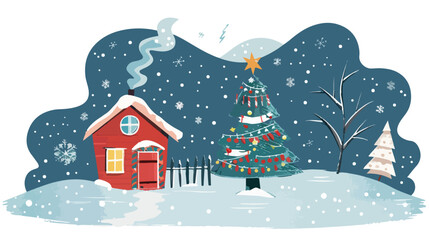 Fototapeta na wymiar New Year and Christmas. House and christmas tree vector