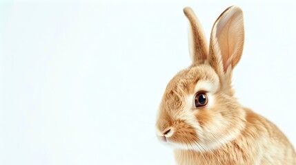 Adorable Fluffy Brown Rabbit Portrait on White Background, Perfect for Greetings and Animal Themes, Close-up View. AI