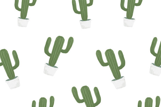 Cactus pot patterned background png cute hand drawn style