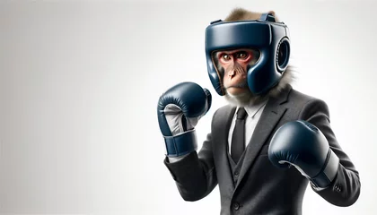 Poster ボクシンググローブとヘッドギアを付けて戦う姿勢の日本猿 © shiro