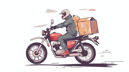 Obraz na płótnie Canvas Delivery man riding motorcycle Send order package to