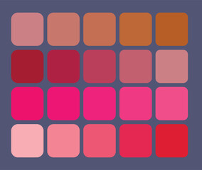 a pink and red palette with a dark background color pantone,, colorful squares on a black background