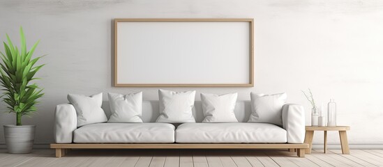 Wooden frame on white sofa