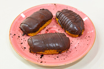 Ekler Pasta Turkish delicious ekler pasta with plate.