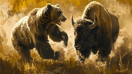 Wildlife Conflict: Bear vs Bison