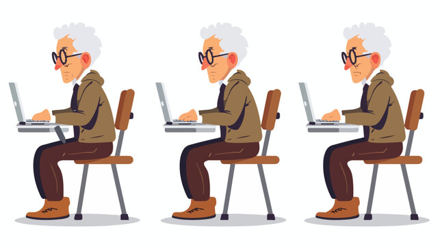Elderly person study to work on notebook or computer