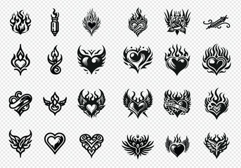 set of flame heart tattoos