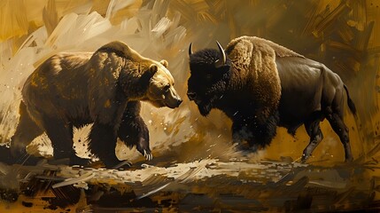 Majestic Bear and Bison Artwork
