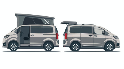 Minivan car with open boot. Side and background view. Vector
