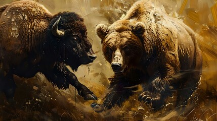 Dramatic Bear and Bison Artwork