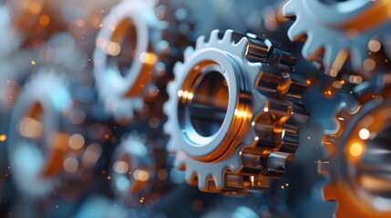 A detailed view of interconnected gears working together in a mechanical system - obrazy, fototapety, plakaty