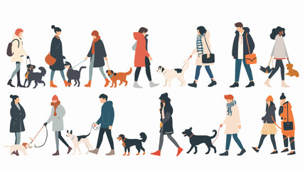 Fototapeta na wymiar People walking with dogs. Colorful flat illustration.