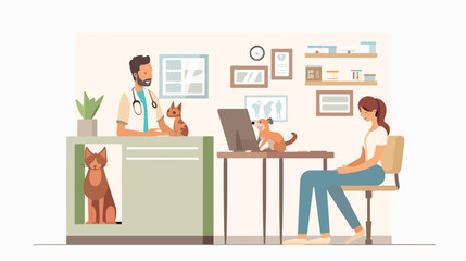 Pet veterinary clinic. Man with dog on reception
