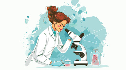 Female doctor or scientific researcher using microsco