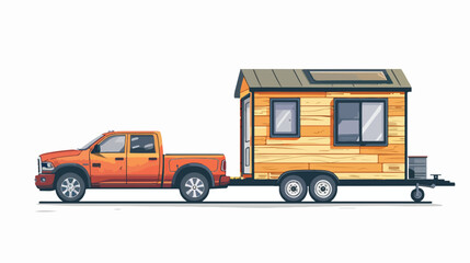 Pickup truck and tiny house on a wheeled chassis in t