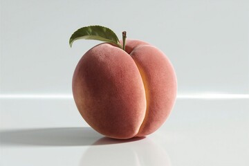 Fresh Peach with leaf isolated on white background, studio shot. 