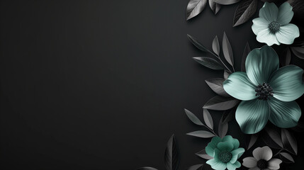 corporate background, copy space, Floral patterns style, hyper clear, black gradient Mint Color and Platinum Color scheme
