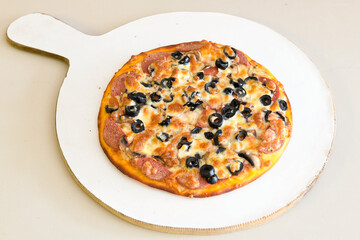 Delicious mixed pizza with rich content. Menu concept of choice and diversity. Pepperoni, Formaggi, Veggie, Karisik pizza