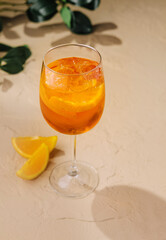 Refreshing aperol spritz cocktail with orange slices