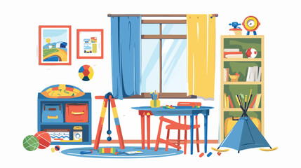 Preschool or school student kid room interior. Window