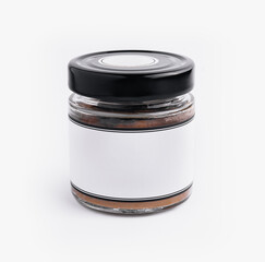 Blank label spice jar on white background