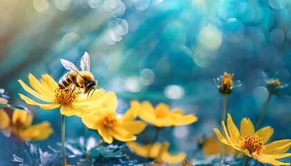 bee on flower flower, bee, insect, nature, yellow, garden, macro