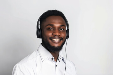 customer support specialist wearing a headset, managing multiple inquiries with efficiency and courtesy, against a white background, reflecting the effectiveness of support service - obrazy, fototapety, plakaty