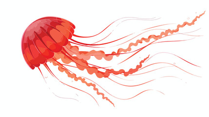 Red bright medusa isolated on white background. Marine