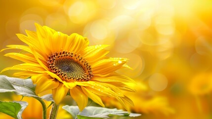 Obraz premium A sunflower in close-up, sunny day backdrop Bokeh of sunlight from flower's center