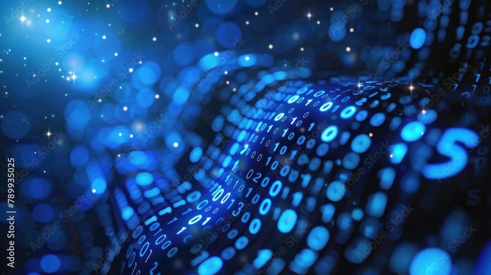 Poster abstract background of glowing blue binary code