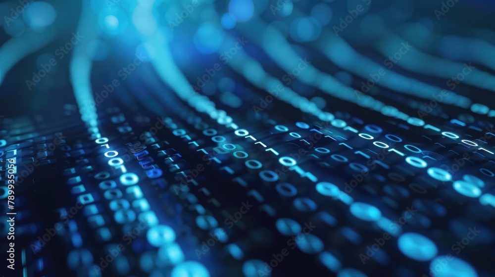 Poster abstract background of glowing blue binary code