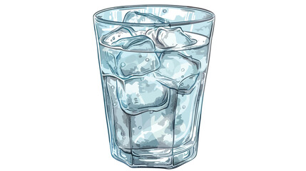 Glass of mineral carbonated water with ice. Hand draw