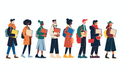 Group of people with books. Hand drawn style vector d