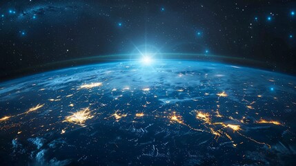 Earth with clouds, dark space with stars, connectivity, environmental protection, communication, networking, visualization, iot, blockchain, Earth