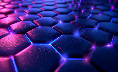 Futuristic hexagonal pattern background in blue and purple colors.  - obrazy, fototapety, plakaty