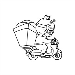 line art illustration of a cat as a package delivery person for an icon or logo